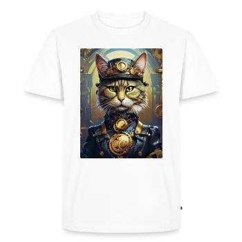 Steampunk Cat 1.8 - Men's Premium Organic T-Shirt - white - Front - Nico (187cm)
