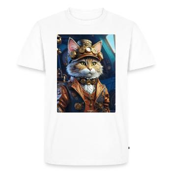 Steampunk Cat 1.14 - Men's Premium Organic T-Shirt - white - Front - Nico (187cm)
