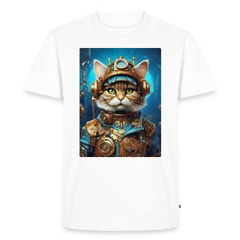 Steampunk Cat 1.9 - Men's Premium Organic T-Shirt - white - Front - Nico (187cm)
