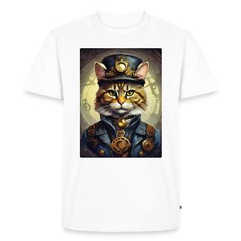 Steampunk Cat 1.19 - Men's Premium Organic T-Shirt - white - Front - Nico (187cm)
