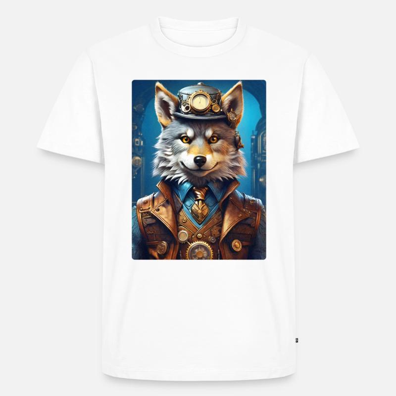 Steampunk Wolf 1.12 - Männer Premium Bio T-Shirt - Weiß