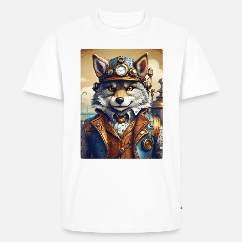 Steampunk Wolf 1.22 - Männer Premium Bio T-Shirt - Weiß