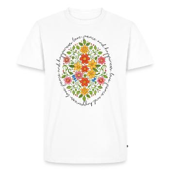 Amour, paix et bonheur (design floral) - T-shirt Premium bio Homme - blanc - Devant - Nico (187cm)