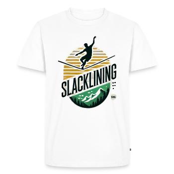 Slackline Slacklife Slacklining - Balance-Profi - T-shirt Premium bio Homme - blanc - Devant - Nico (187cm)