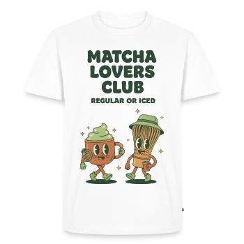 Matcha Lovers Club Thé Régulier ou Thé Vert Glacé Drôle - T-shirt Premium bio Homme - blanc - Devant - Nico (187cm)