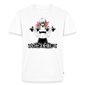 Disciplined Warrior: Anime-Inspired Workout Art - Men's Premium Organic T-Shirt - white - Front - Nico (187cm)