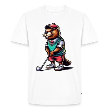 Beaver Golfer Funny Golfing Sports - Men's Premium Organic T-Shirt - white - Front - Nico (187cm)