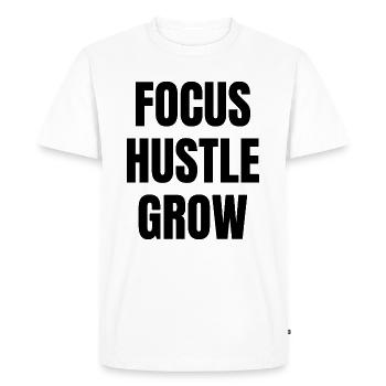 Focus Hustle Grow – Citation motivation business - T-shirt Premium bio Homme - blanc - Devant - Nico (187cm)