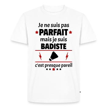 Pas parfait mais badiste, noël, fête des pères - T-shirt Premium bio Homme - blanc - Devant - Nico (187cm)