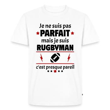 Pas parfait mais rugbyman, fête des pères, noël - T-shirt Premium bio Homme - blanc - Devant - Nico (187cm)