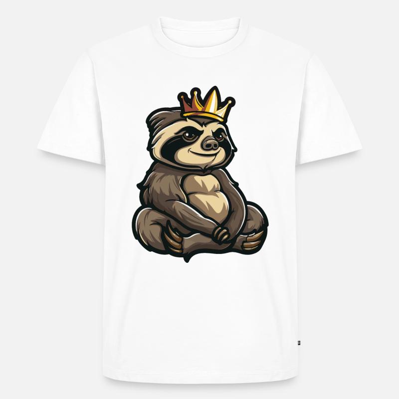 Faultier Comic Krone - Männer Premium Bio T-Shirt - Weiß