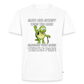 Lent et régulier gagne la course, adopte le rythme de la tortue - T-shirt Premium bio Homme - blanc - Devant - Nico (187cm)