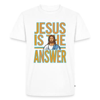 Jésus est la réponse - Jesus ist die Antwort - T-shirt Premium bio Homme - blanc - Devant - Nico (187cm)