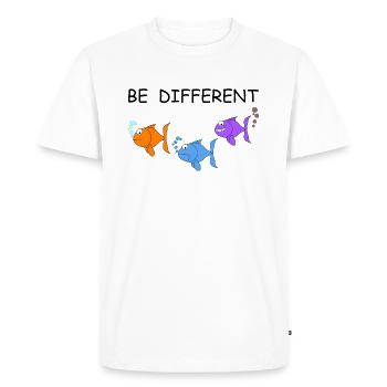 Soyez différent | Poisson, images amusantes, canne à pêche - T-shirt Premium bio Homme - blanc - Devant - Nico (187cm)