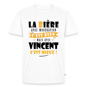 Vincent Bière Cadeau Humour cadeau Vincent - T-shirt Premium bio Homme - blanc - Devant - Nico (187cm)
