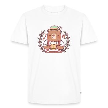 Ours mignon en tenue Lederhosen avec chope de bière - T-shirt Premium bio Homme - blanc - Devant - Nico (187cm)