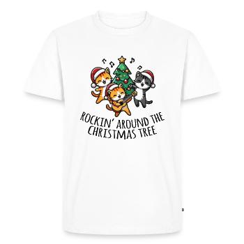 Cats dancing around Christmas tree - Xmas Sweater - Men's Premium Organic T-Shirt - white - Front - Nico (187cm)