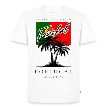 Palmiers de Funchal drapeau Souvenir de voyage - T-shirt Premium bio Homme - blanc - Devant - Nico (187cm)