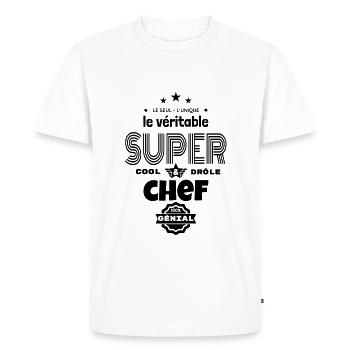 super chef 100% génial t-shirt humour - T-shirt Premium bio Homme - blanc - Devant - Nico (187cm)