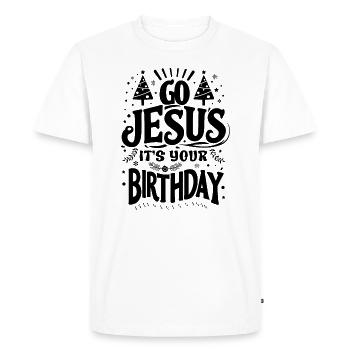 Allez Jésus C’est votre anniversaire - T-shirt Premium bio Homme - blanc - Devant - Nico (187cm)