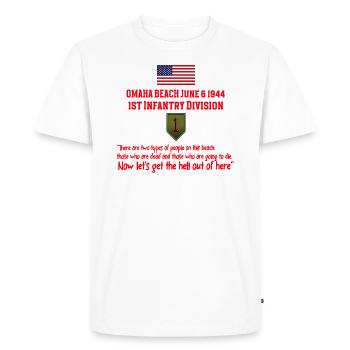 Omaha Beach 1st Infantry Division quote T-Shirt - Men's Premium Organic T-Shirt - white - Front - Nico (187cm)