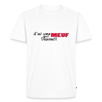 J'ai unE MEUF qui dchiire - T-shirt Premium bio Homme - blanc - Devant - Nico (187cm)
