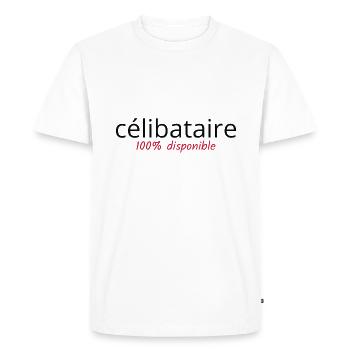 Célibataire 100% disponible. cadeau homme célib - T-shirt Premium bio Homme - blanc - Devant - Nico (187cm)