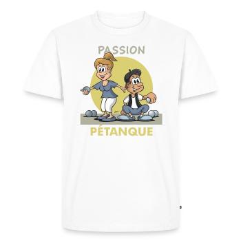 Cartoon Couple Passion Pétanque - Men's Premium Organic T-Shirt - white - Front - Nico (187cm)