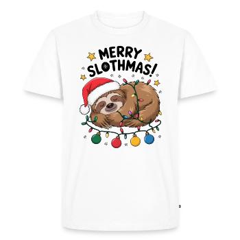 Sloth Christmas Funny Animal Fairy Lights - Men's Premium Organic T-Shirt - white - Front - Nico (187cm)