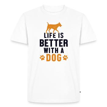 Life is Better with a Dog Wauwau Mâle Quadrupède - T-shirt Premium bio Homme - blanc - Devant - Nico (187cm)