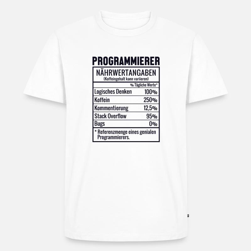Programmierer Nährwertangaben Developer Coder - Männer Premium Bio T-Shirt - Weiß