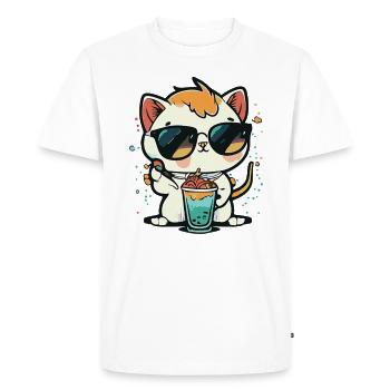 Cat Love: Beach and Cocktail - Men's Premium Organic T-Shirt - white - Front - Nico (187cm)