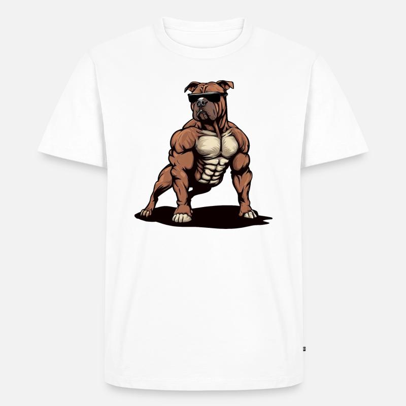 Pitbull Der Bodybuilder - Männer Premium Bio T-Shirt - Weiß