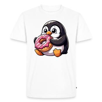 Mignon pingouin grignote sur beignet bande dessinée - T-shirt Premium bio Homme - blanc - Devant - Nico (187cm)