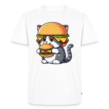 Drôle de chat hamburger cheeseburger dessin animé rapide - T-shirt Premium bio Homme - blanc - Devant - Nico (187cm)