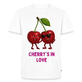 Duo de dessins animés amoureux des cerises - T-shirt Premium bio Homme - blanc - Devant - Nico (187cm)