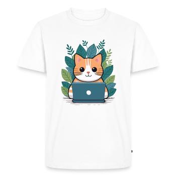 Un chat sur un ordinateur portable dans le bureau à domicile - T-shirt Premium bio Homme - blanc - Devant - Nico (187cm)