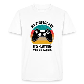 MY PERFECT DAY IT'S PLAYING VIDEO GAME - Men's Premium Organic T-Shirt - white - Front - Nico (187cm)