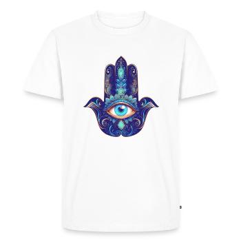 La main Hamsa, œil qui voit tout, Nazar, symbole de protection - T-shirt Premium bio Homme - blanc - Devant - Nico (187cm)