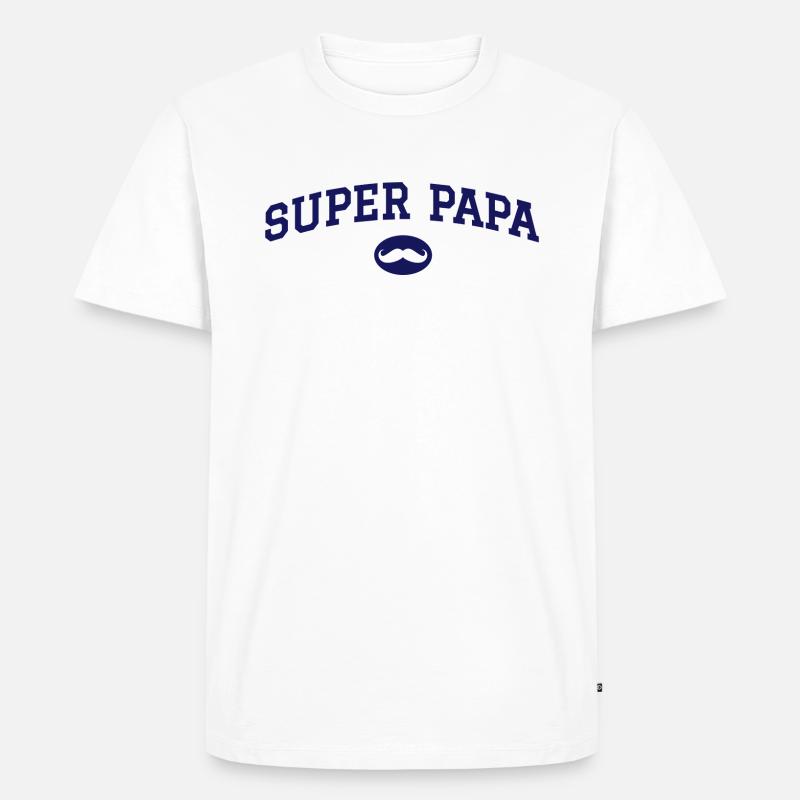 Super Papa Schnurrbart - Männer Premium Bio T-Shirt - Weiß