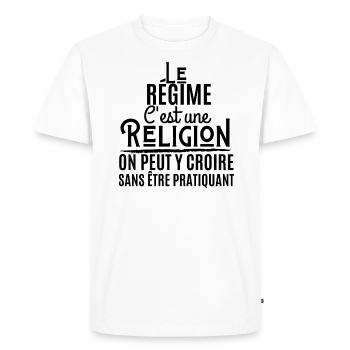 Le régime c'est une religion on peut y croire - T-shirt Premium bio Homme - blanc - Devant - Nico (187cm)