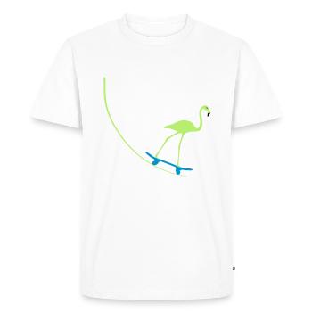 Flamingo sur planche à roulettes - T-shirt Premium bio Homme - blanc - Devant - Nico (187cm)