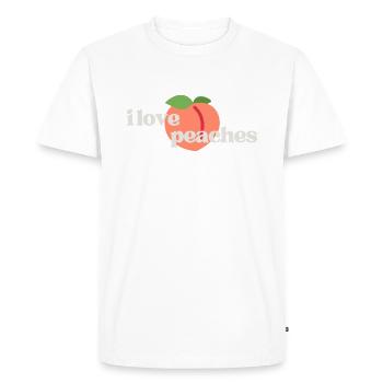 J’aime les pêches (pêche, fille de gym, garçon de gym) - T-shirt Premium bio Homme - blanc - Devant - Nico (187cm)