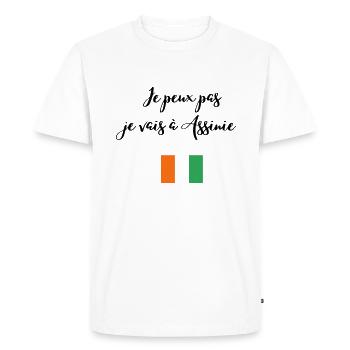 Je peux pas je vais à Assinie - T-shirt Premium bio Homme - blanc - Devant - Nico (187cm)