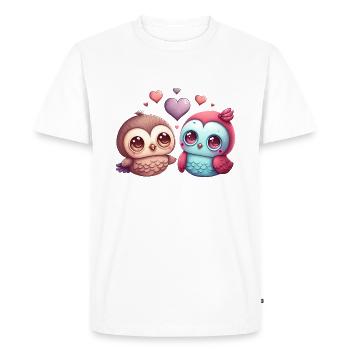 Deux oiseaux mignons et aimants avec des cœurs - T-shirt Premium bio Homme - blanc - Devant - Nico (187cm)
