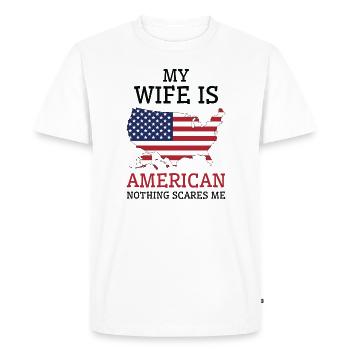 Rien ne me fait peur femme américaine - T-shirt Premium bio Homme - blanc - Devant - Nico (187cm)