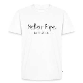 MEILLEUR PAPA ELU PAR MON FILS - T-shirt Premium bio Homme - blanc - Devant - Nico (187cm)