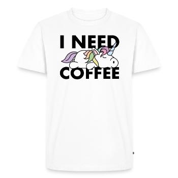 Licorne drôle j'ai besoin de café - T-shirt Premium bio Homme - blanc - Devant - Nico (187cm)