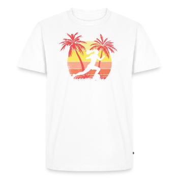Chica de fútbol corriendo con pelota Sunset - T-shirt Premium bio Homme - blanc - Devant - Nico (187cm)