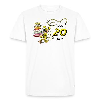 Marsupilami Design Anniversaire J’ai 20 Ans - T-shirt Premium bio Homme - blanc - Devant - Nico (187cm)